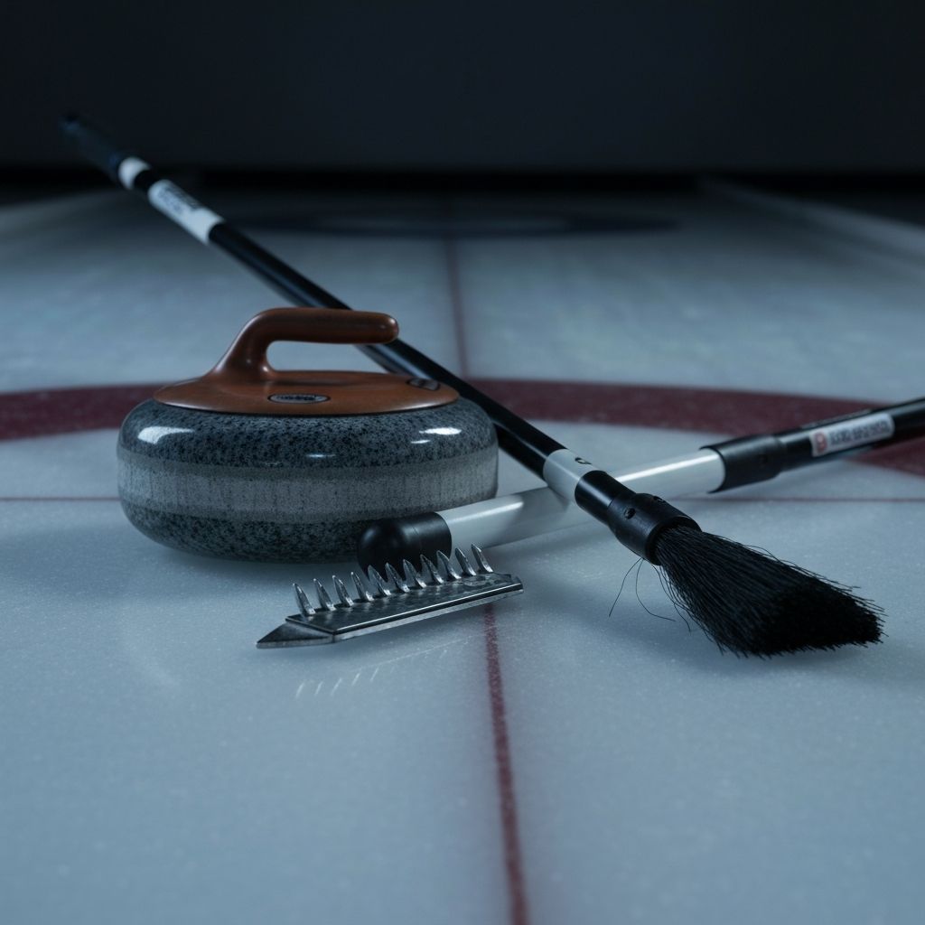 Curling felszerelés: kő, seprű és cipő